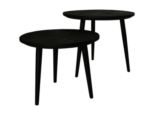 Ronde bijzettafels Verona - 60x60x50/50x50x40 - Zwart- Mangohout/ijzer/MDF (JHH-RS60)