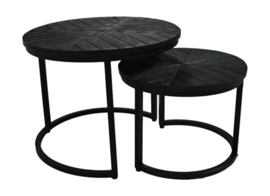 Salontafels Verona S/2 - ø58x45/ø45x34 - Zwart - Mangohout/metaal (JHH-RTS2)