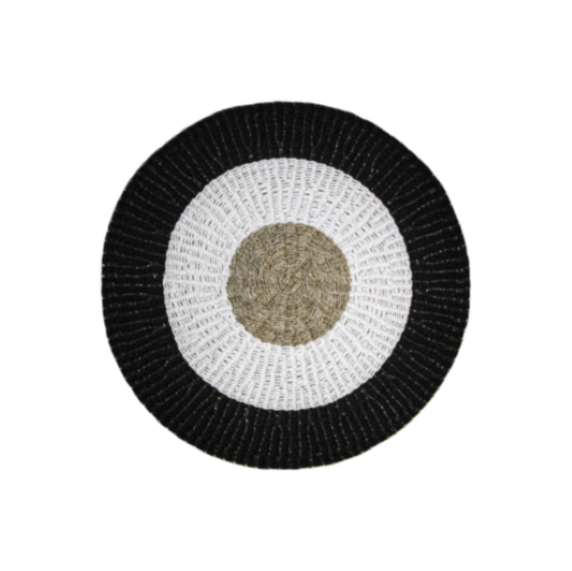 Vloerkleed Malibu - ø150 cm - raffia/zeegras - naturel/wit/zwart (JR150NWB)