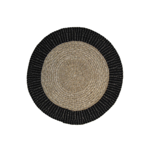 Vloerkleed Malibu - ø150 cm - raffia/zeegras - naturel/zwart (JR150NB)