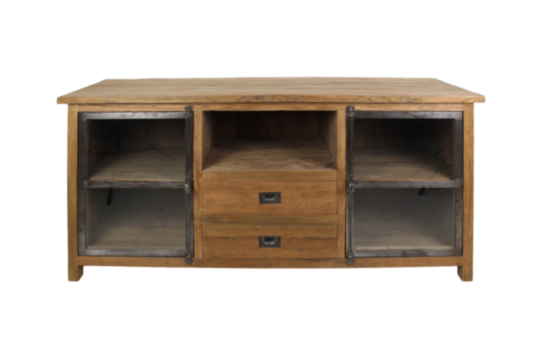 TV-Meubel Hunter - 160x50x80 - Naturel/zwart - Teak/metaal (KA-TD160D)