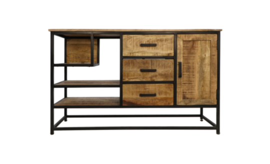 Dressoir - 130x38x80 - Naturel/zwart - Mangohout/metaal (KE-905)