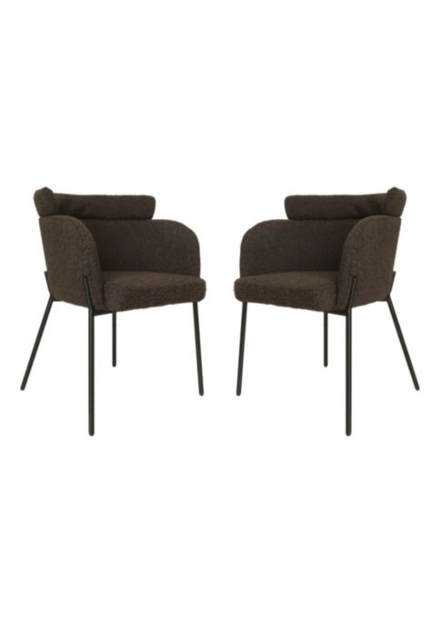 Eetkamerstoel Luca set van 2 - 57x60x81 - Espresso/zwart - Teddy/bouclé/metaal (LUCA02-2)