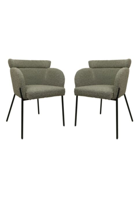 Eetkamerstoel Luca set van 2 - 57x60x81 - Lichtgrijs/zwart - Teddy/bouclé/metaal (LUCA03-2)