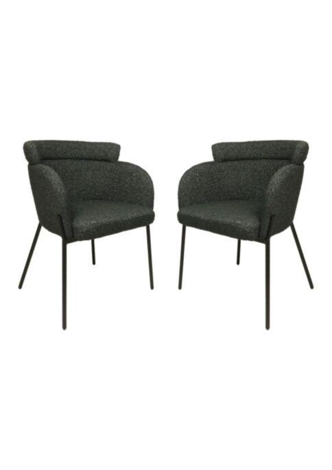Eetkamerstoel Luca set van 2 - 57x60x81 - Antraciet/zwart - Teddy/bouclé/metaal (LUCA04-2)