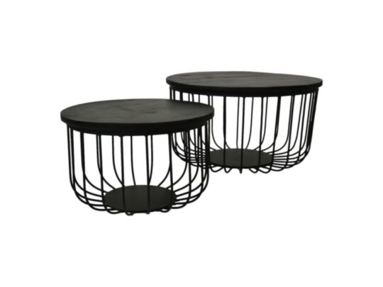 Salontafel Maden - ø60 cm - Zwart - Mangohout/ijzer - Set van 2 (MADEN-BL)