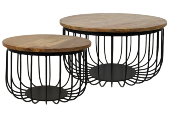 Salontafel Maden - ø60 cm - mangohout/ijzer - set van 2 (MADEN)