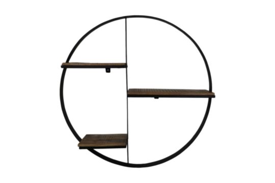 Wand decoratierek rond - 80x16x80 - Naturel/zwart - Mangohout/ijzer (MAN-80WBK)