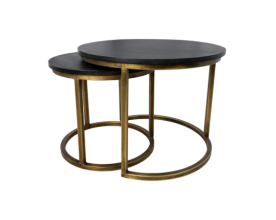 Ronde salontafel Finnley - ø60 cm - black wash/antique gold - set van 2 (MAN-CTRAB)