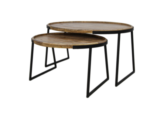 Salontafel Paulson - Mangohout/metaal - Naturel - set van 2 (MAN-OVL9070)