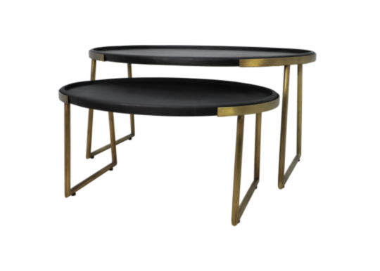 Salontafel Paulson - mangohout/antique gold - set van 2 (MAN-OVL90AB)