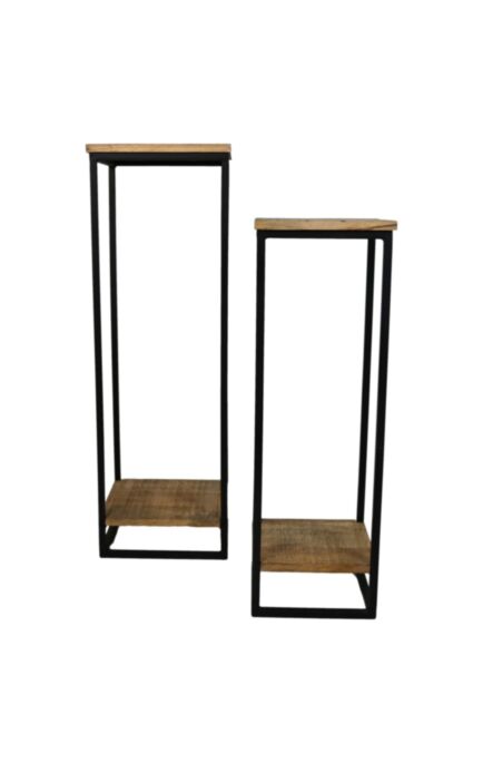 Plantenstandaard - 30x30x90 - Naturel/zwart - Mangohout/ijzer - Set van 2 (MAN-TTS2)