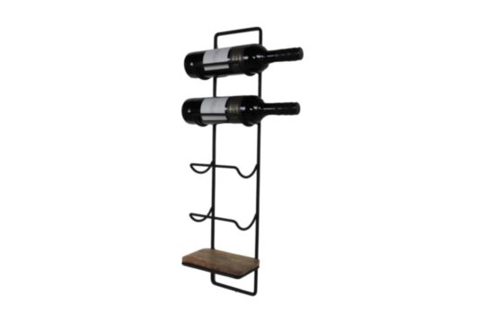 Wijnrek 5 flessen - 15x10x70 - Naturel/Zwart - Mangohout/metaal (MAN-WWR15)
