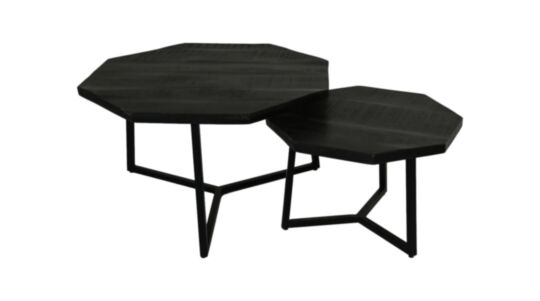 Salontafel Urban - 72x72x41 - Mangohout/ijzer - Zwart - Set van 2 (MC-OCT80BL)