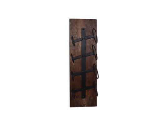 Wijnrek 4 flessen - 20x14x65 - Bruin/zwart - Oud hout/metaal (MHBR-410)