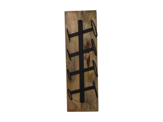 Hangend wijnrek 4 flessen - 20x14x65 - Naturel/zwart - Mangohout/metaal (MHBR-425)
