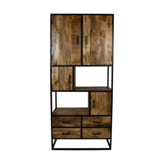 Wandkast Derby - 90x45x200 - Naturel/zwart - Mangohout/metaal (MI-BC90)