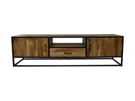 TV-meubel Derby - 180x45x50 - Naturel/zwart - Mangohout/metaal (MI-TV180)