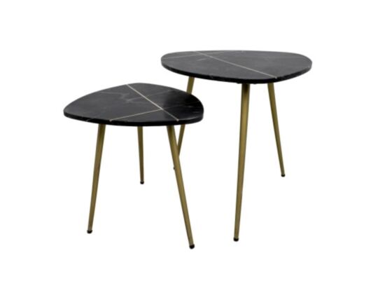 Salontafel Marseille - 60x52x46/50x40x41 - Zwart marmer/goud - set van 2 (MRB60BL)