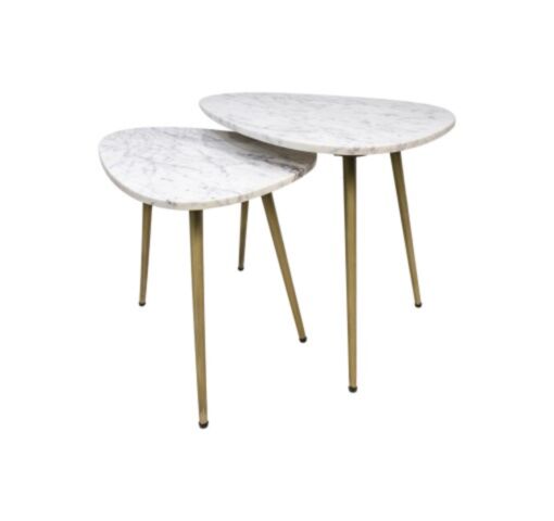 Salontafel Marseille - 61x44x45/51x36x40 - Wit/goud- Marmer/metaal - Set van 2 (MRB60W)
