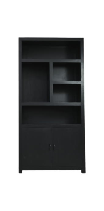Wandkast 5 vakken - 105x42x215 - Zwart - Mangohout/MDF (TH-BC105B)