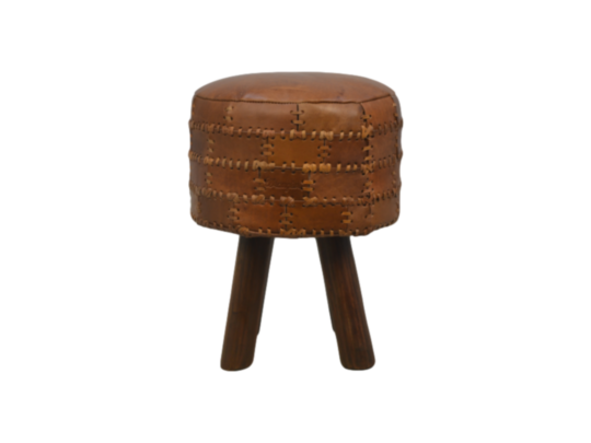 Kruk Patchwork - ø33 cm - leder - vintage cognac (PKR-COG)