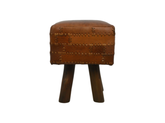 Kruk Patchwork - 33x33 cm - leder - vintage cognac (PKS-COG)