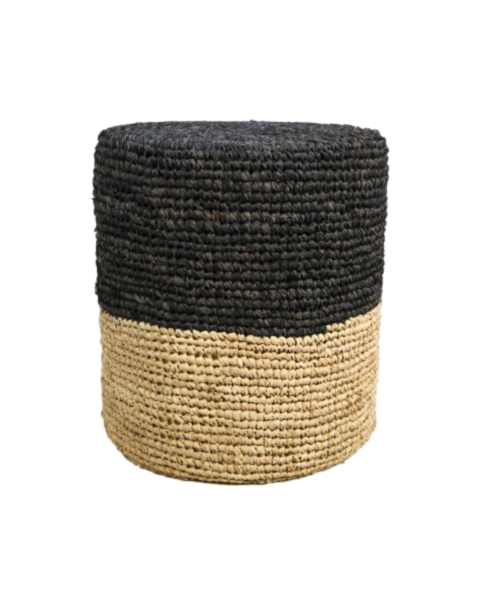 Pouf Malibu - raffia - ø34 cm - naturel/zwart (PS364NB)