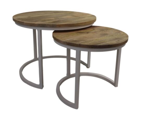 Salontafel Ronin set van 2 - ø60x45/ø45x40 - Naturel/wit -  Mangohout/metaal (RONIN-M-WN)