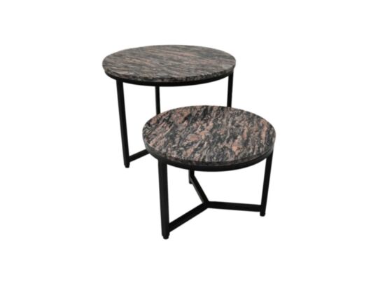 Ronde Salontafel Set van 2 - ø60x45/ø45x34 - Bruin/zwart - Marmer (SI-MRBL2)