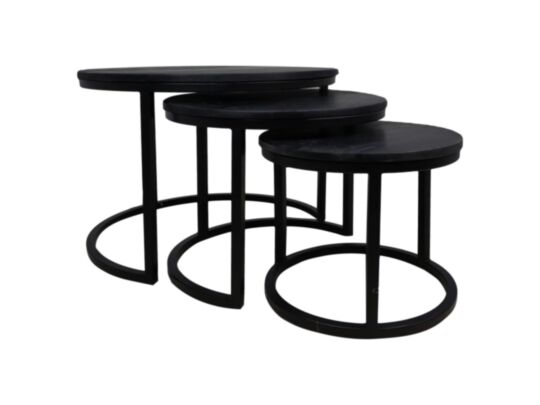 Salontafel District - ø65xø50xø40 - zwart - mangohout/ijzer - set van 3 (SI-RTBL)