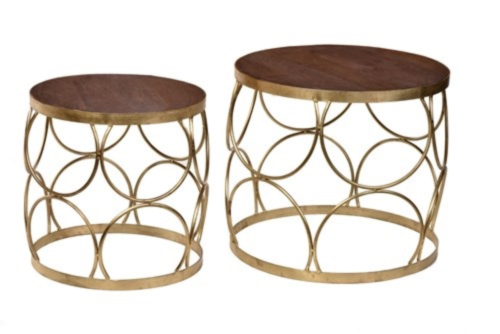 Gouden tafel Max - bruin mangohouten blad set van 2