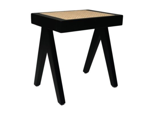 Decoratief bankje  - 42x32x45 - Zwart/naturel - Mahonie/rotan (TA-ASM56)