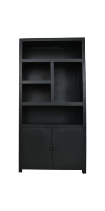 Wandkast 5 vakken - 105x42x215 - Zwart - Mangohout/MDF (TH-BC105A)