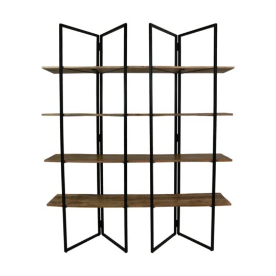 Opbergrek  met 4 planken  - 165x48x200 - Naturel/zwart - Mangohout/metaal (TH-FR165)