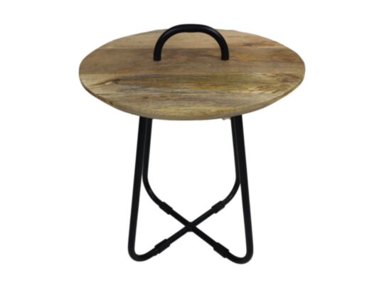 Bijzettafel met handvat - ø45x55 - Naturel/zwart - Mangohout/metaal (TH-HT45)