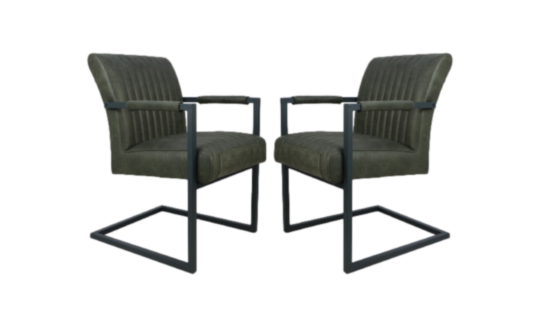 Eetkamerstoel Texas met armleuning Set van 2 - 55x50x85 - Army green- Yachtleder (TXS AYAAR-2)