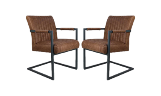 Eetkamerstoel Texas met armleuning set van 2 - 55x50x85 - Cognac - Yachtleder (TXS AYACO-2)