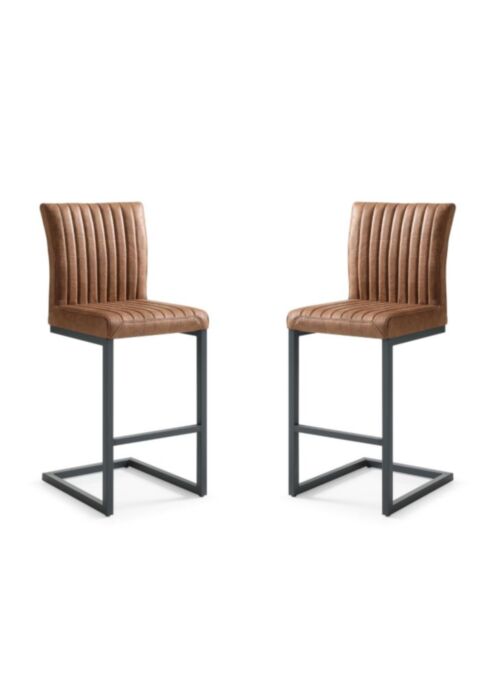 Barkruk Texas set van 2 - 48x55x112 - Cognac - Yachtleder/metaal (TXS RECO-2)