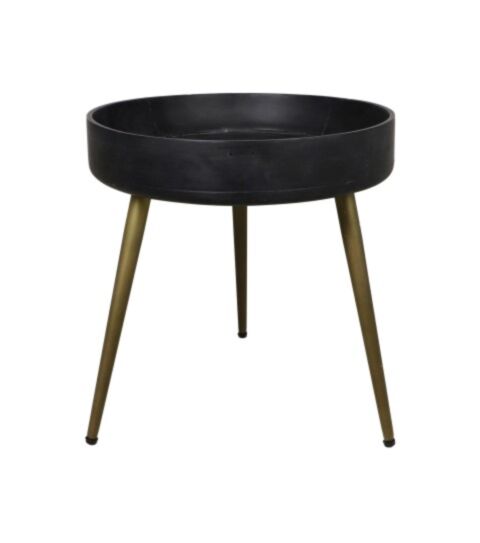 Bijzettafel Ventura - ø40 cm - mangohout/ijzer - black wash/antique gold (VENTURA40AB)