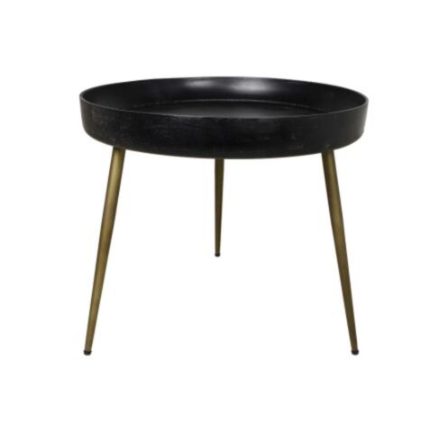 Bijzettafel Ventura - ø60 cm - mangohout/ijzer - black wash/antique gold (VENTURA60AB)