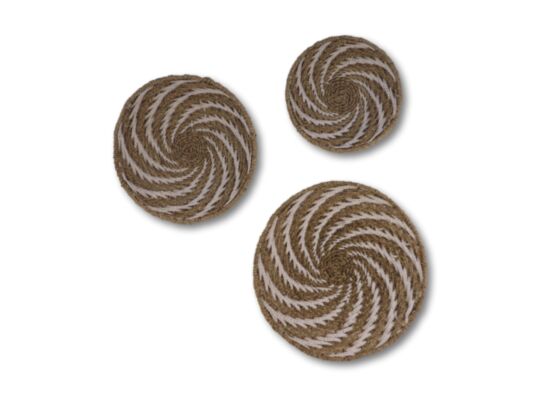 Wanddecoratie manden set Bali - Set van 3 - Naturel/wit - Zeegras (WD654NWH)