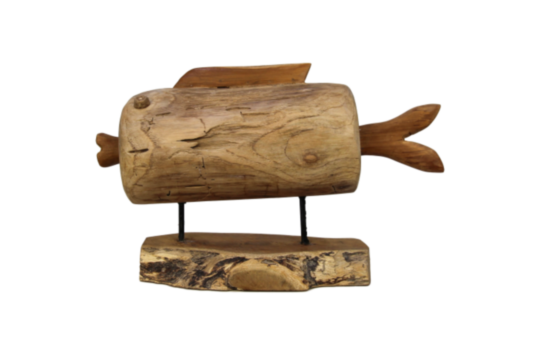 Decoratieve vis op voet - groot - teak (AFM47)